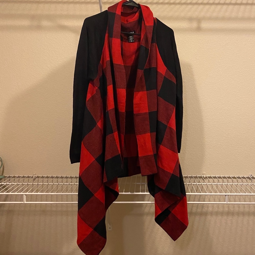 Red and black plaid cardigan